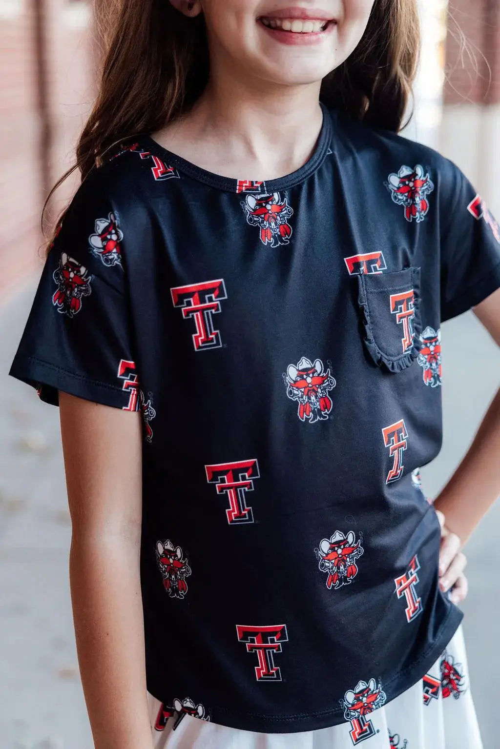 Texas Tech Black Raider Red Ruffle Pocket Tee - Mila & Rose ® - Flyclothing LLC
