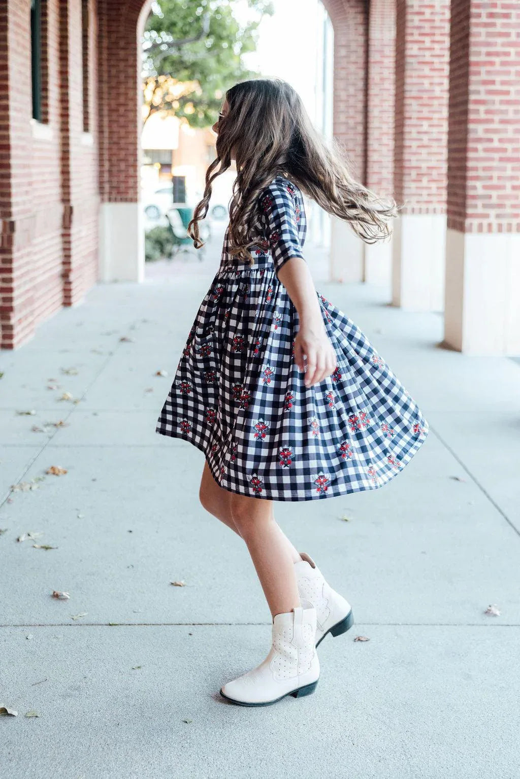 Texas Tech Plaid Raider Red 3/4 Sleeve Pocket Twirl Dress - Mila & Rose ® - Flyclothing LLC