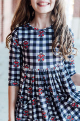 Texas Tech Plaid Raider Red 3/4 Sleeve Pocket Twirl Dress - Mila & Rose ® - Flyclothing LLC