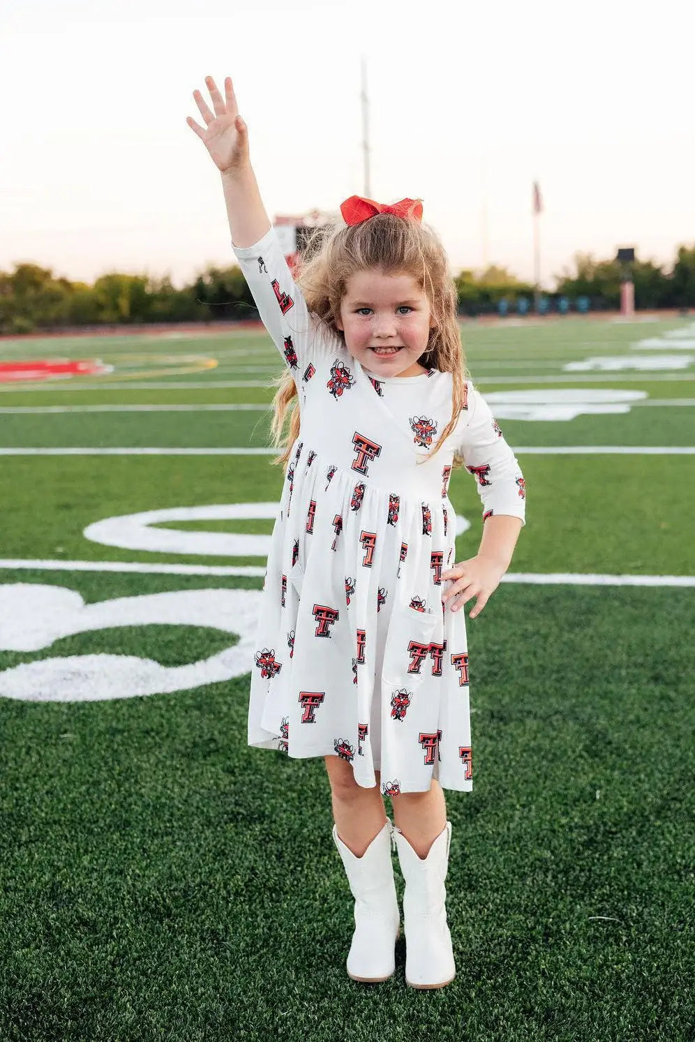 Texas Tech White Raider Red 3/4 Sleeve Pocket Twirl Dress - Mila & Rose ® - Flyclothing LLC