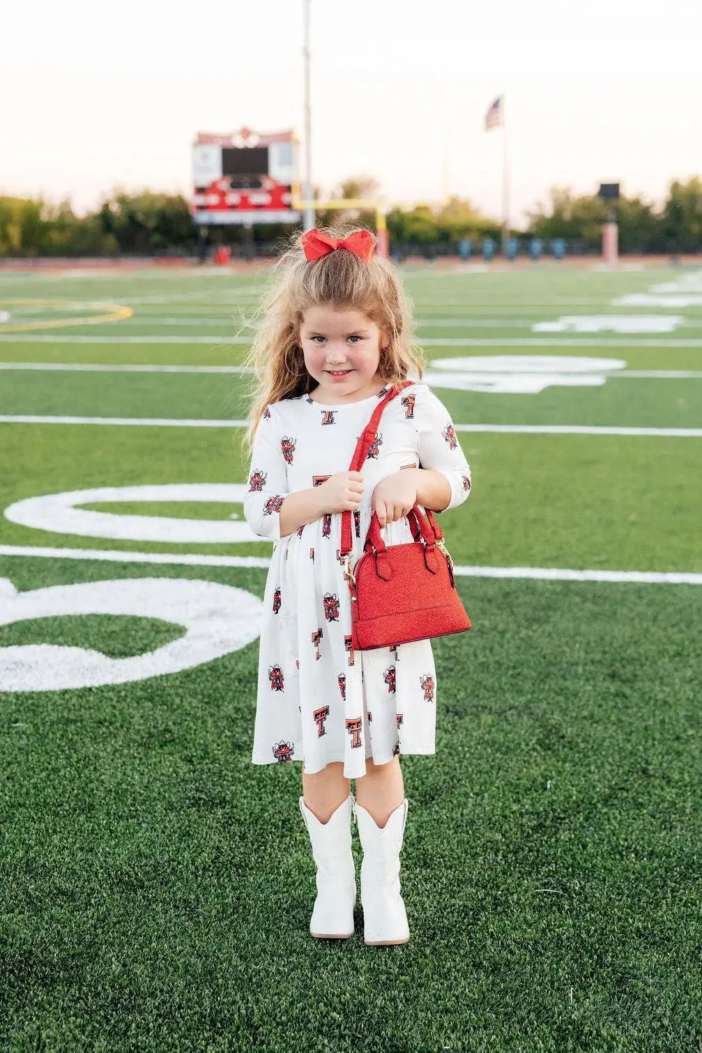Texas Tech White Raider Red 3/4 Sleeve Pocket Twirl Dress - Mila & Rose ® - Flyclothing LLC