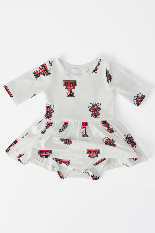 Texas Tech White Raider Red 3/4 Sleeve Twirl Bodysuit