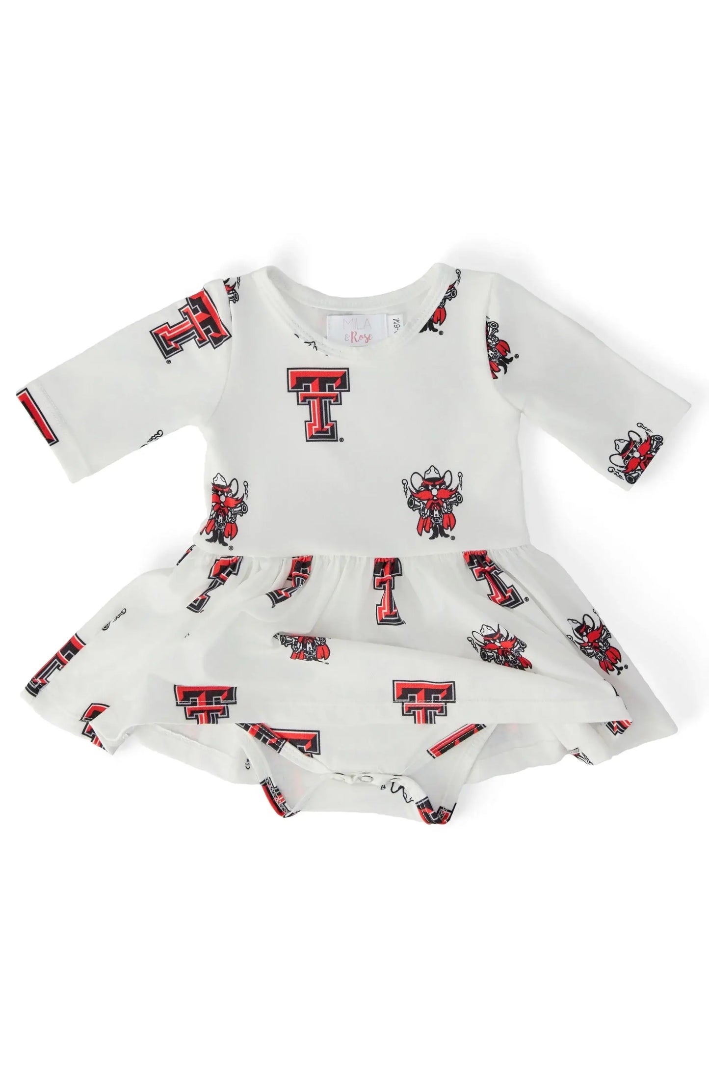 Texas Tech White Raider Red 3/4 Sleeve Twirl Bodysuit - Mila & Rose ® - Flyclothing LLC