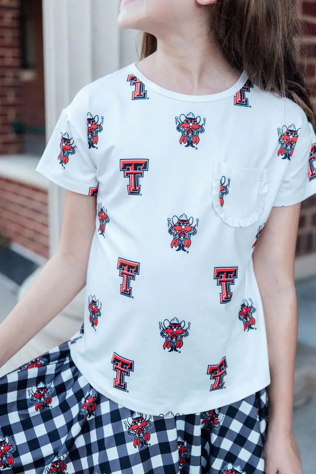 Texas Tech White Raider Red Ruffle Pocket Tee - Mila & Rose ® - Flyclothing LLC