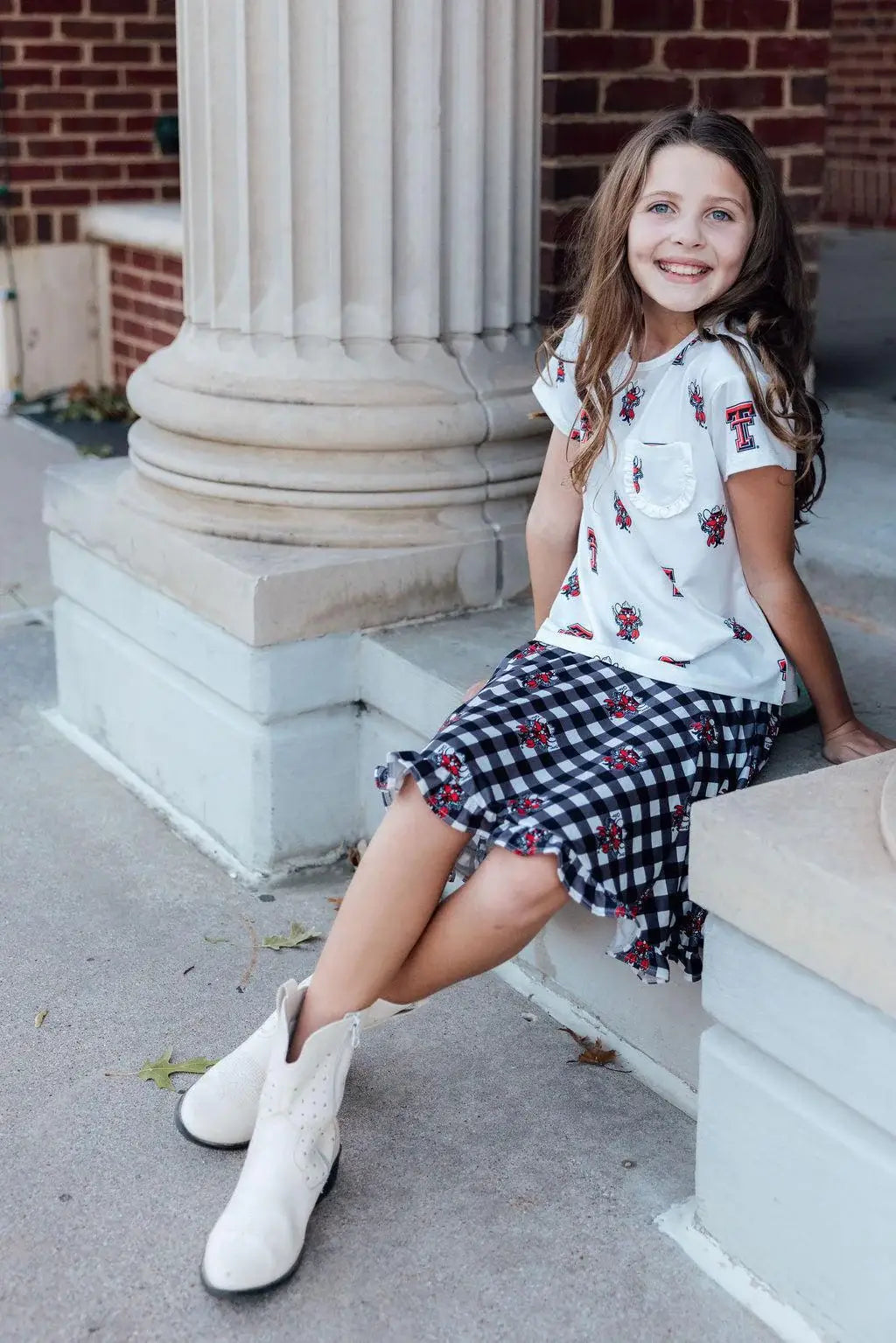Texas Tech White Raider Red Ruffle Pocket Tee - Mila & Rose ® - Flyclothing LLC