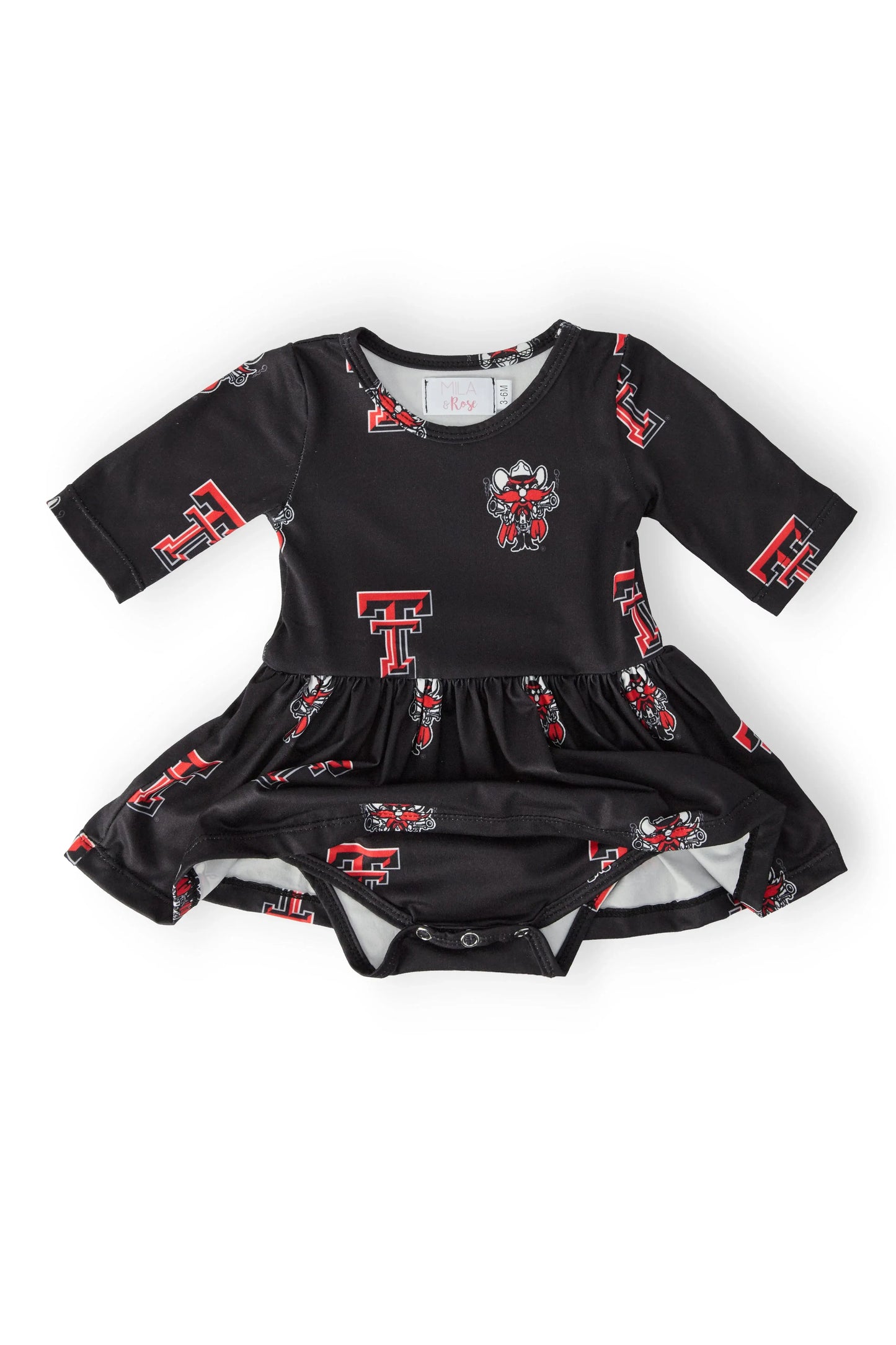 Texas Tech Black Raider Red 3/4 Sleeve Twirl Bodysuit - Mila & Rose ® - Flyclothing LLC