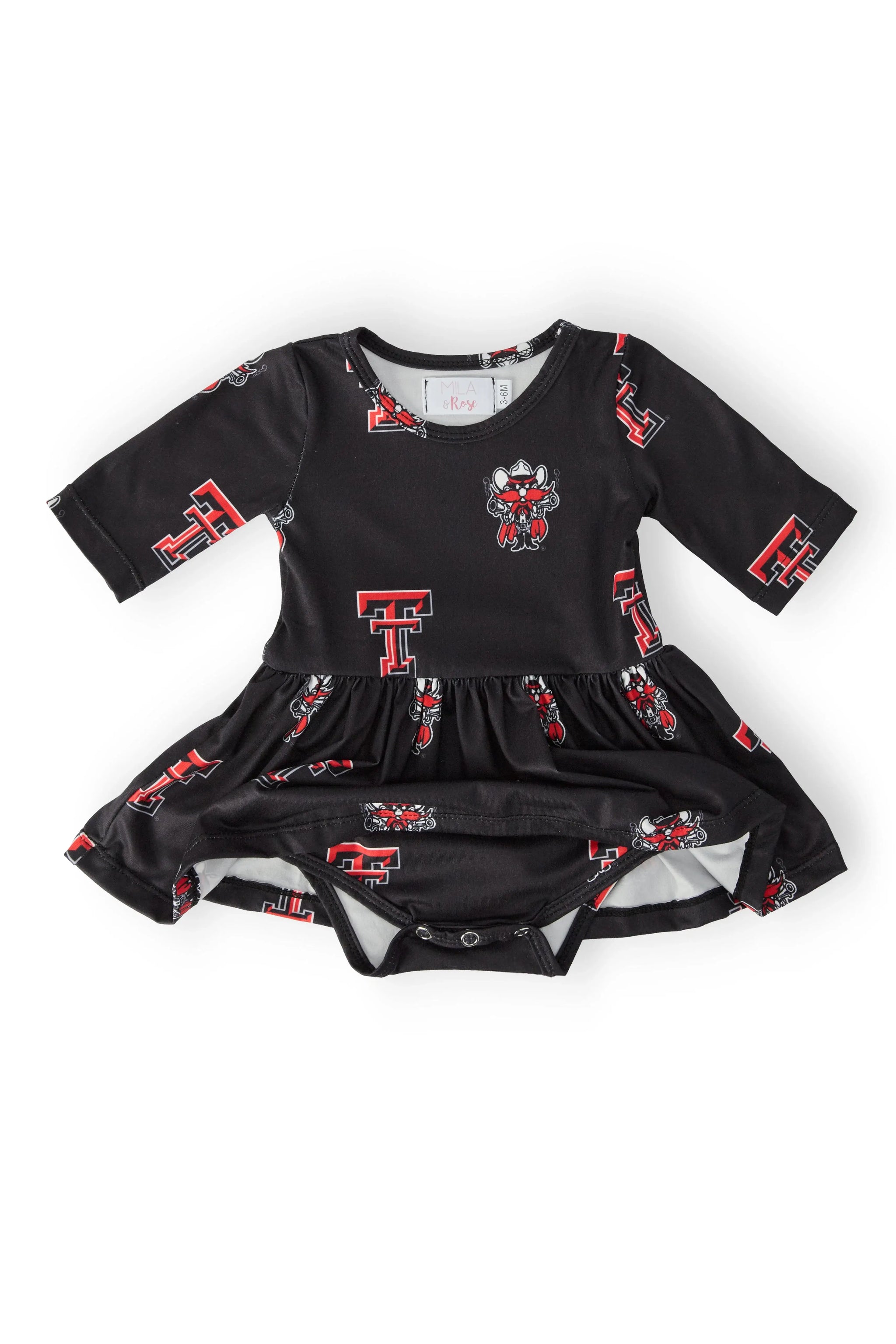Texas Tech Black Raider Red 3/4 Sleeve Twirl Bodysuit - Mila & Rose ® - Flyclothing LLC
