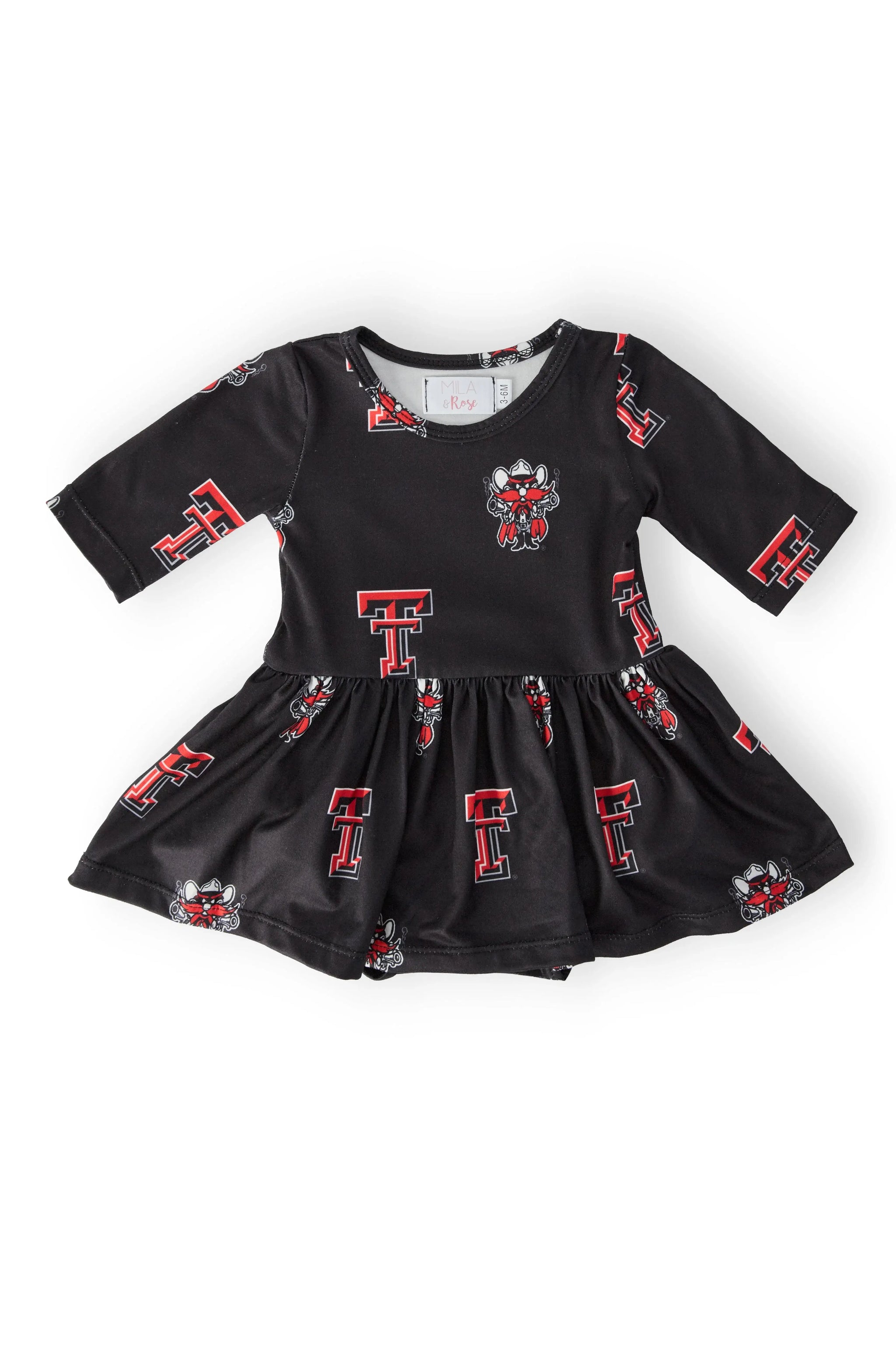 Texas Tech Black Raider Red 3/4 Sleeve Twirl Bodysuit - Mila & Rose ® - Flyclothing LLC