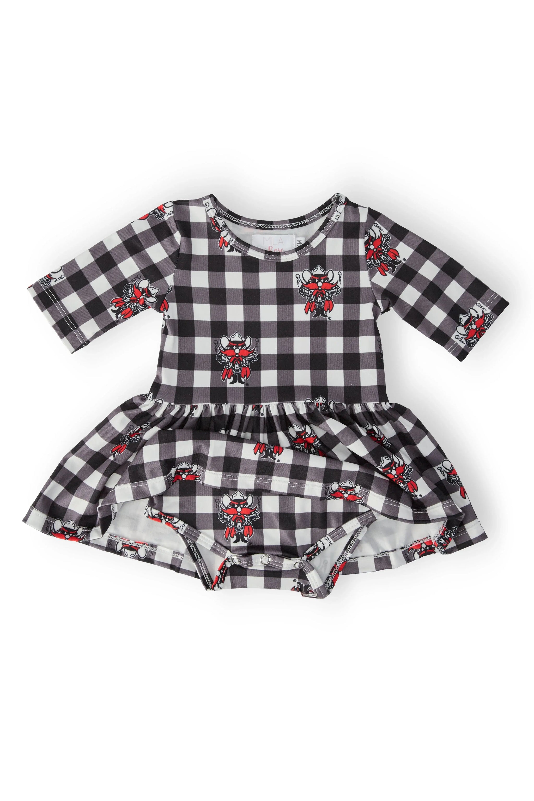 Texas Tech Plaid Raider Red 3/4 Sleeve Twirl Bodysuit - Mila & Rose ® - Flyclothing LLC