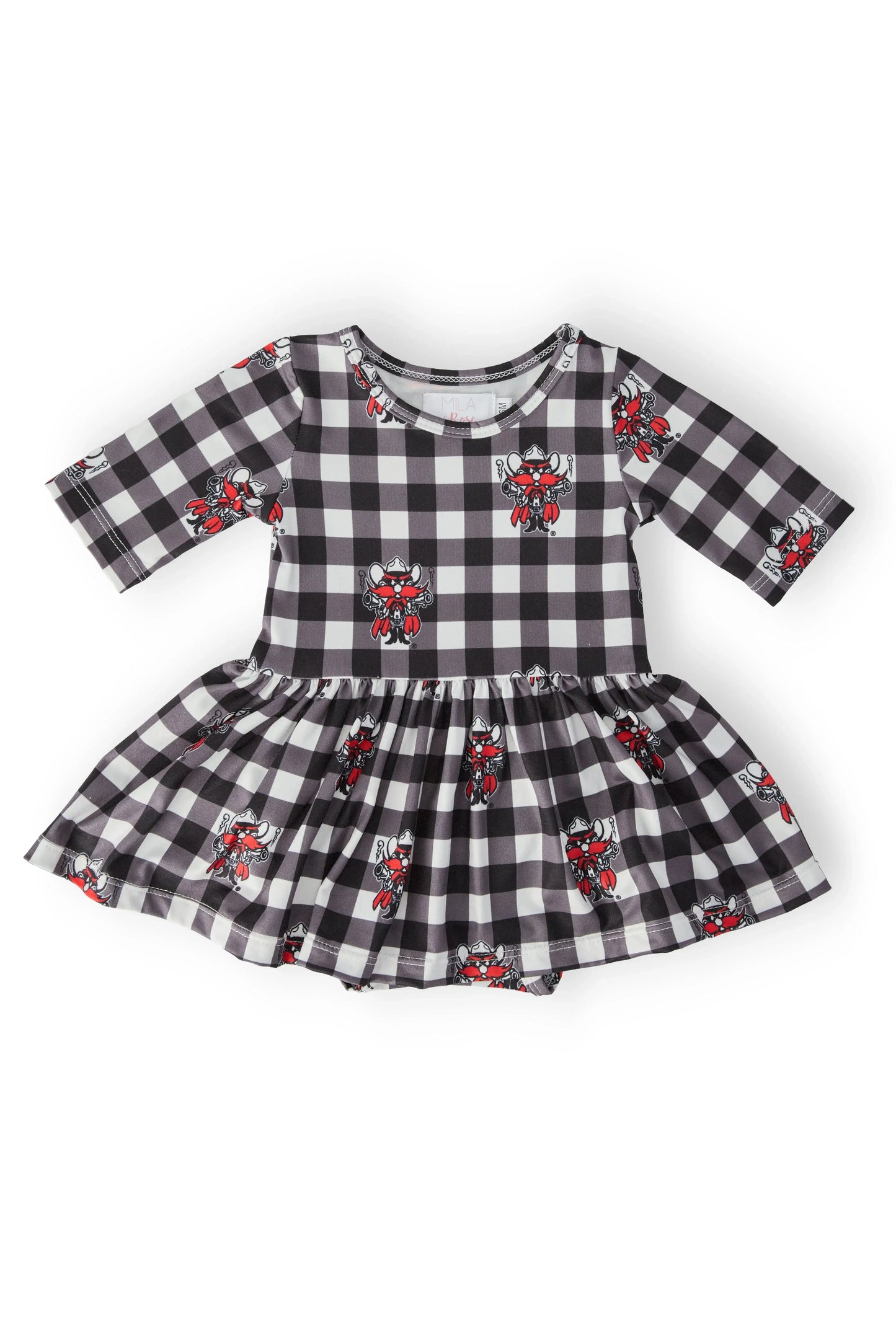 Texas Tech Plaid Raider Red 3/4 Sleeve Twirl Bodysuit - Mila & Rose ® - Flyclothing LLC