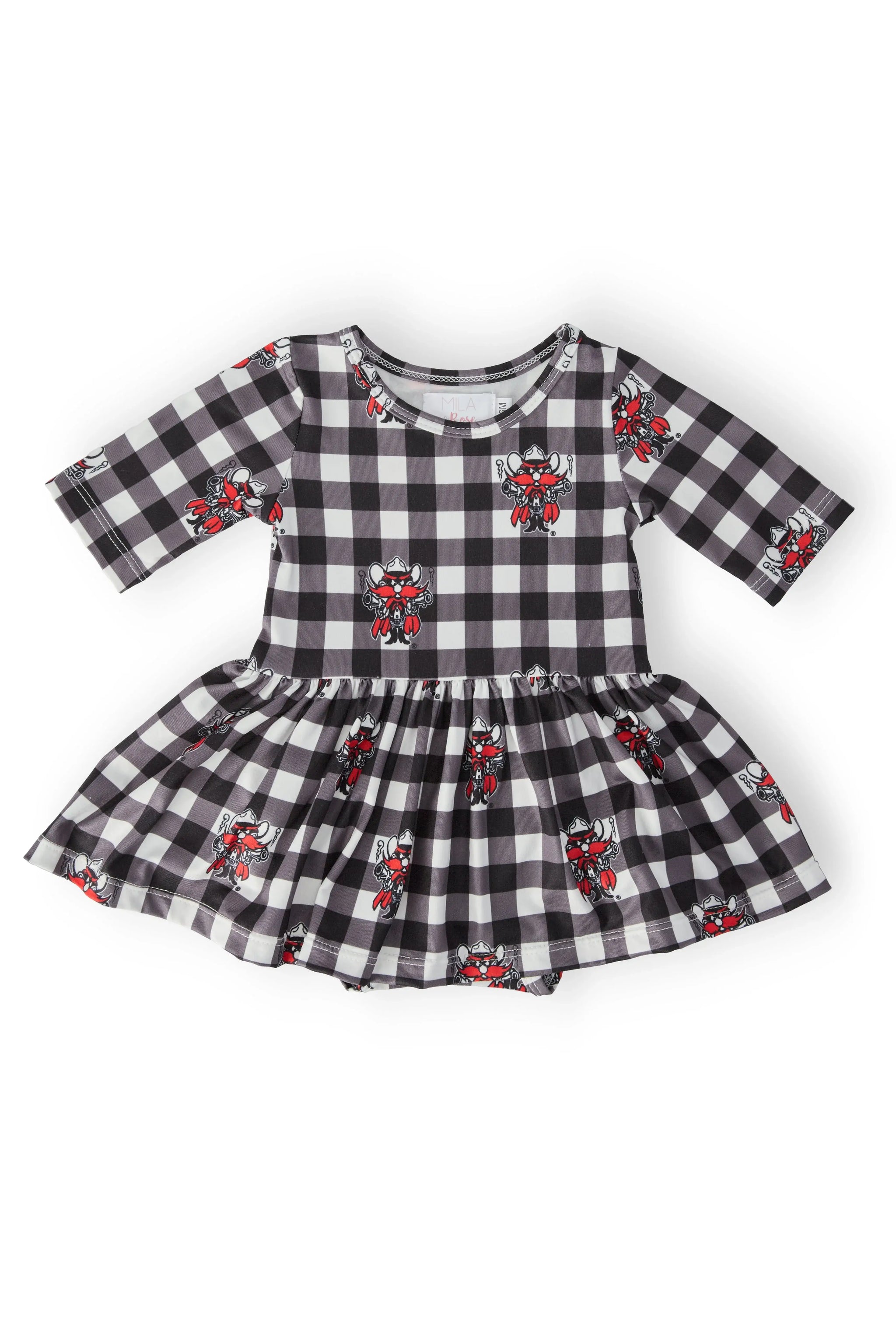 Texas Tech Plaid Raider Red 3/4 Sleeve Twirl Bodysuit - Mila & Rose ® - Flyclothing LLC