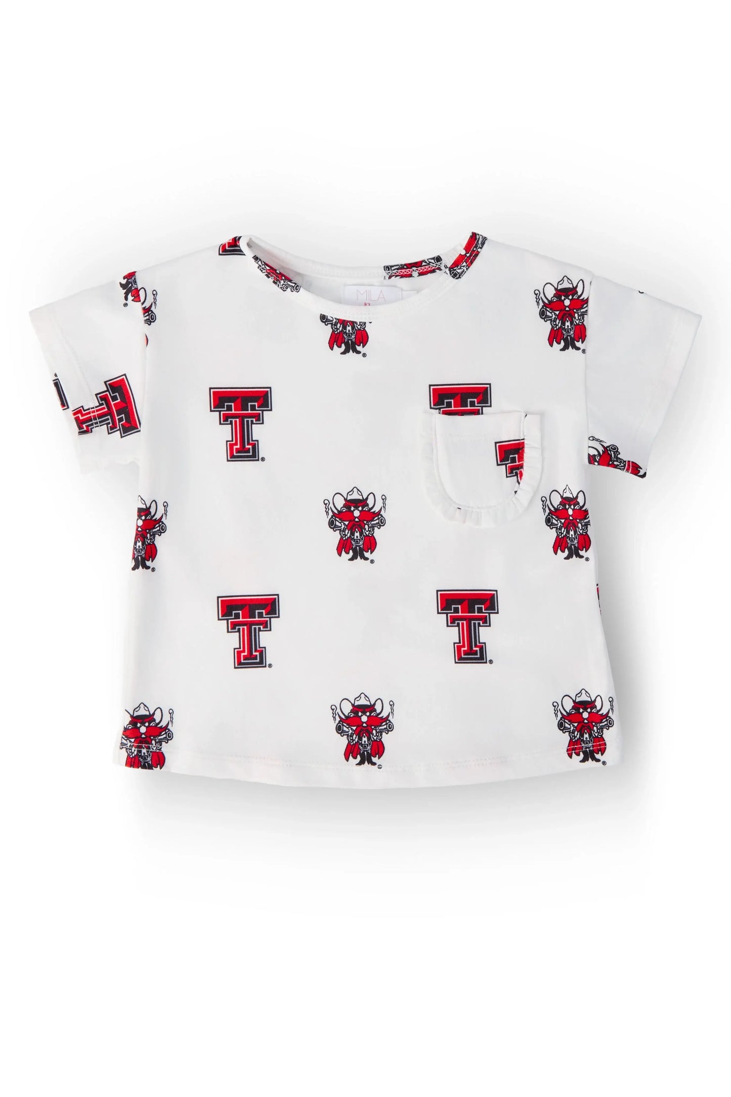 Texas Tech White Raider Red Ruffle Pocket Tee - Mila & Rose ® - Flyclothing LLC
