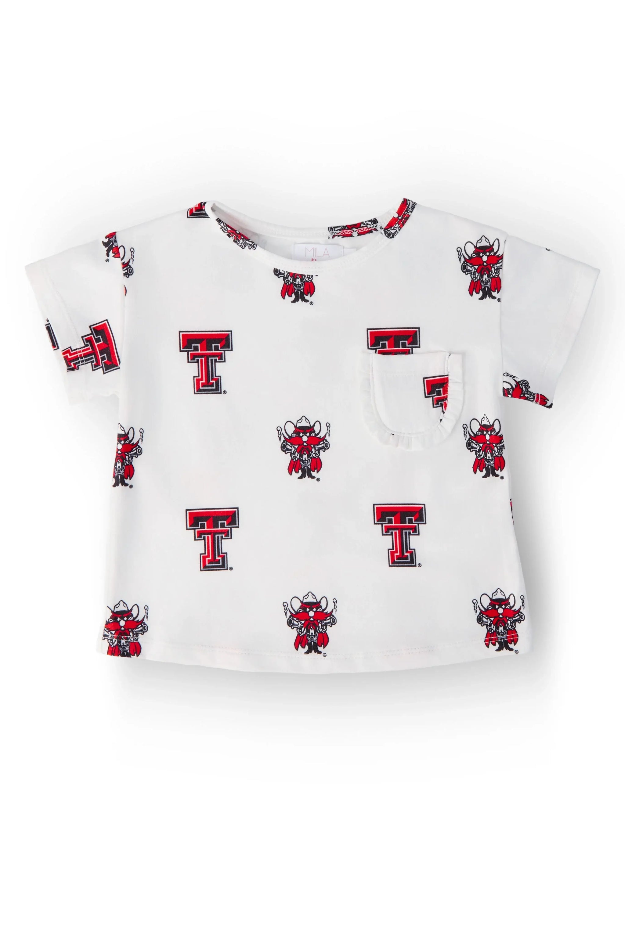 Texas Tech White Raider Red Ruffle Pocket Tee - Mila & Rose ® - Flyclothing LLC