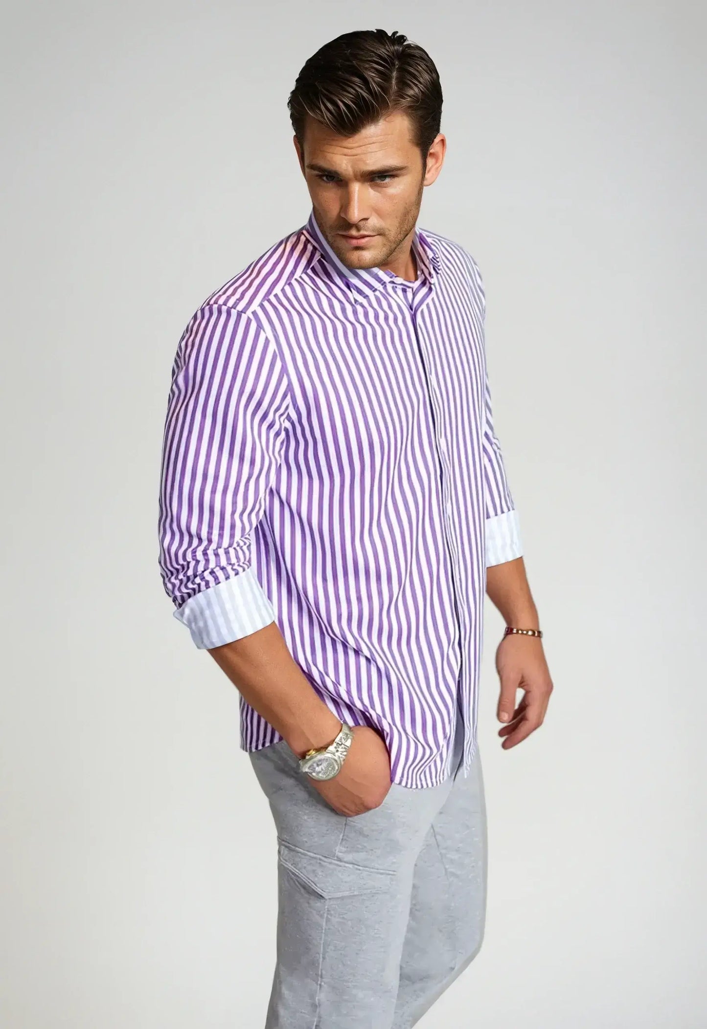 The Go Big Stripe Long Sleeve Tech Shirt - Grape - Buki - Flyclothing LLC