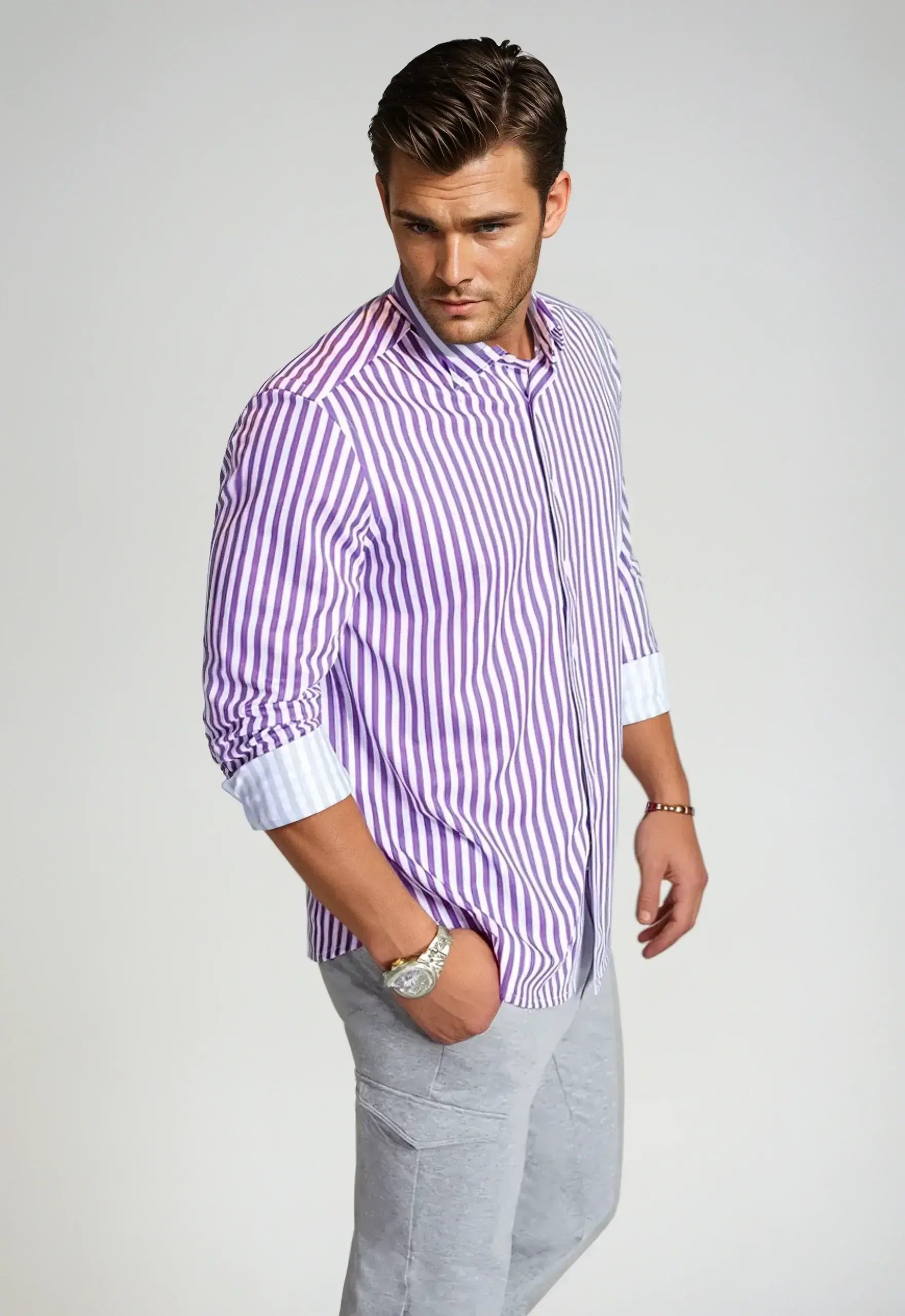 The Go Big Stripe Long Sleeve Tech Shirt - Grape - Buki - Flyclothing LLC