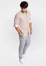 The Go Big Stripe Long Sleeve Tech Shirt - Espresso - Buki - Flyclothing LLC