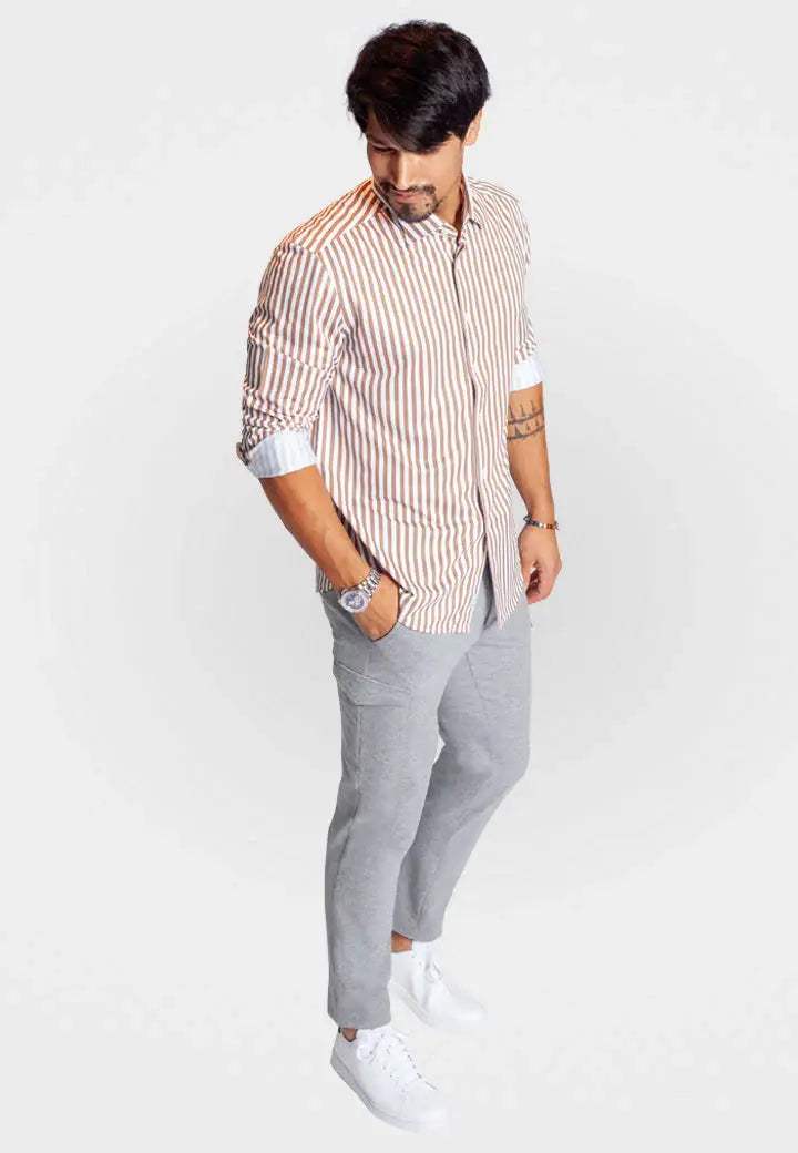 The Go Big Stripe Long Sleeve Tech Shirt - Espresso - Buki - Flyclothing LLC