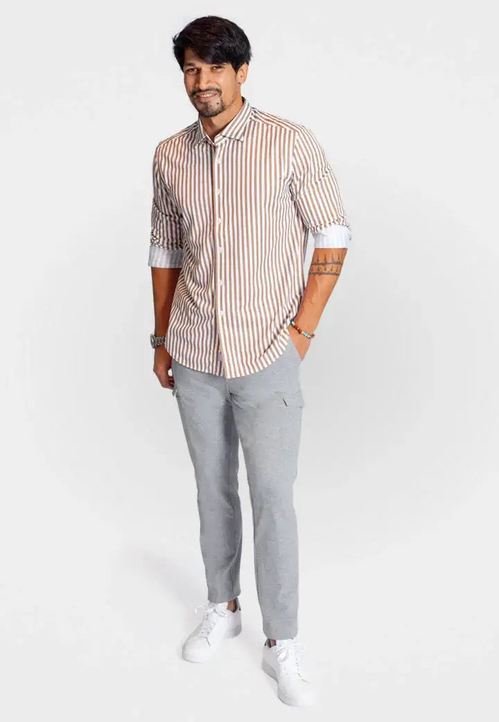 The Go Big Stripe Long Sleeve Tech Shirt - Espresso - Buki - Flyclothing LLC