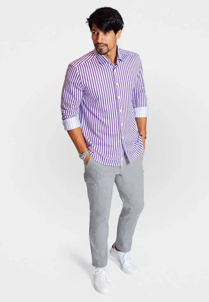 The Go Big Stripe Long Sleeve Tech Shirt - Grape - Buki - Flyclothing LLC