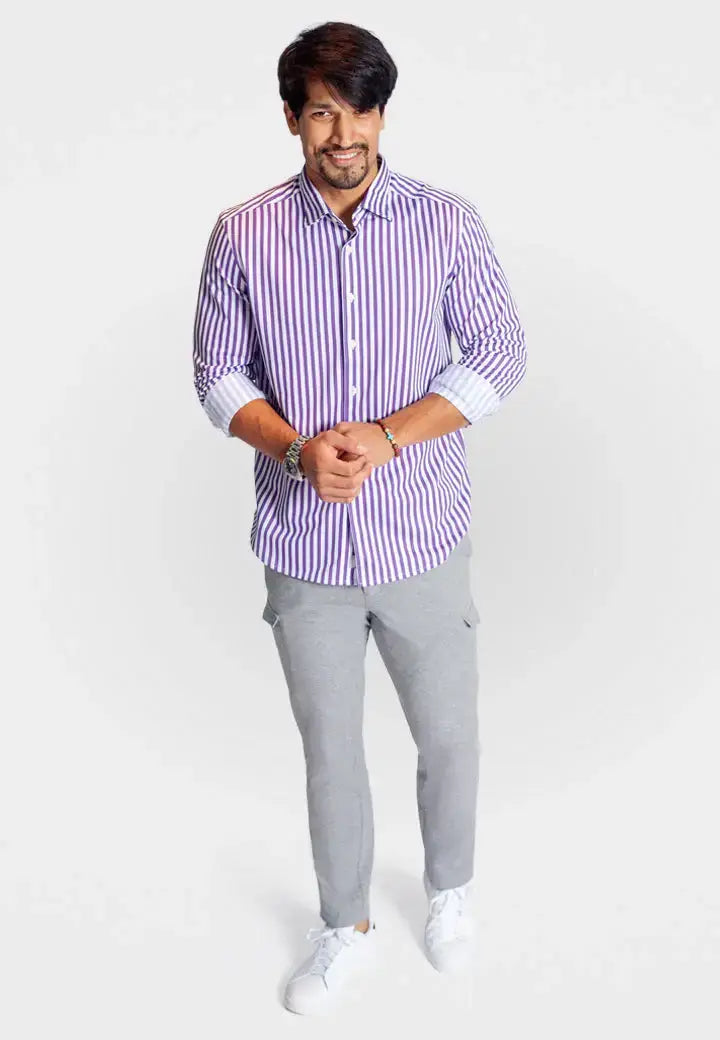 The Go Big Stripe Long Sleeve Tech Shirt - Grape - Buki - Flyclothing LLC