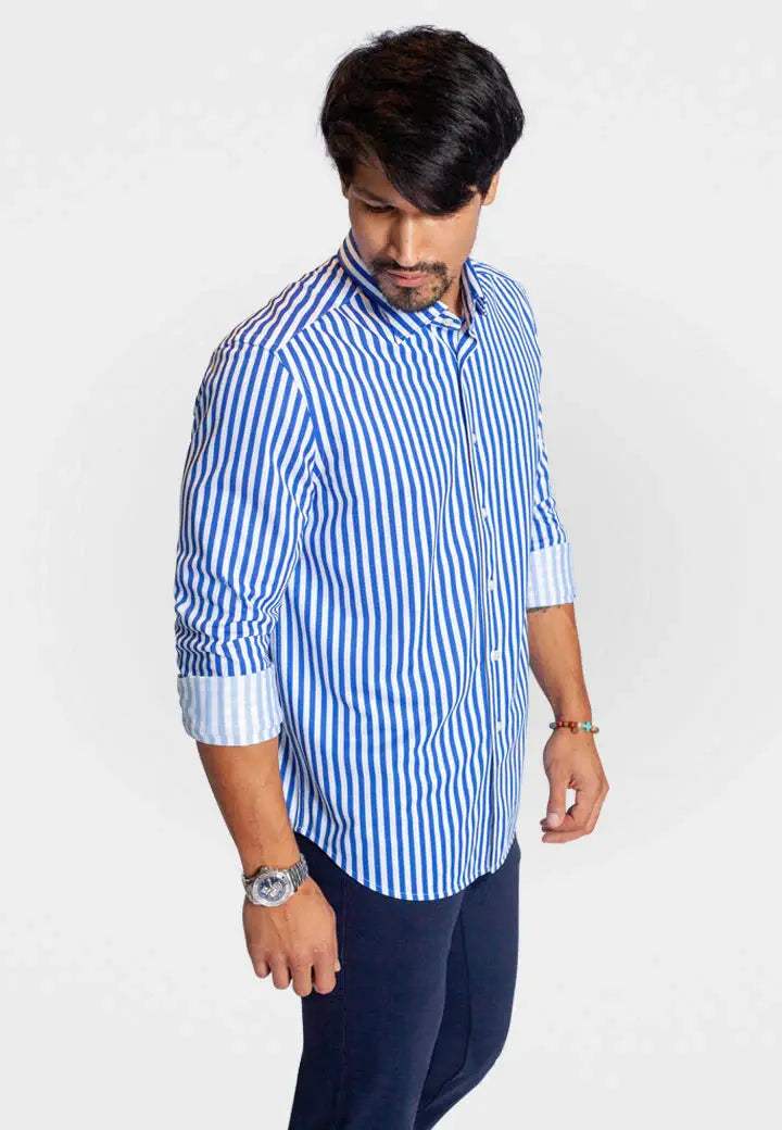 The Go Big Stripe Long Sleeve Tech Shirt - Royal Blue - Buki - Flyclothing LLC