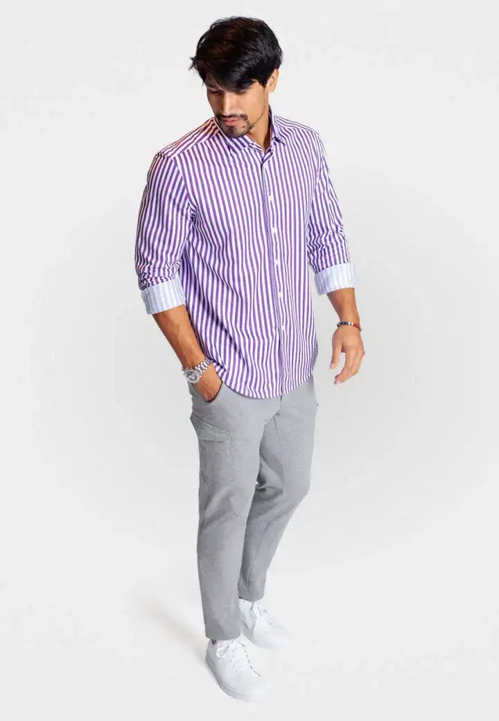 The Go Big Stripe Long Sleeve Tech Shirt - Grape - Buki - Flyclothing LLC