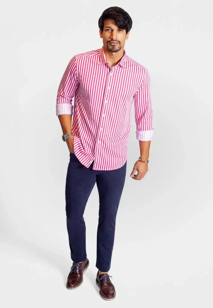 The Go Big Stripe Long Sleeve Tech Shirt - Sunset Stripe - Buki - Flyclothing LLC