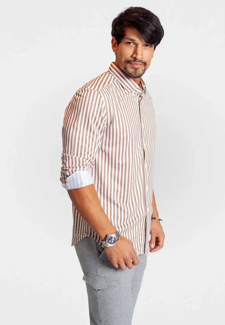 The Go Big Stripe Long Sleeve Tech Shirt - Espresso - Buki - Flyclothing LLC