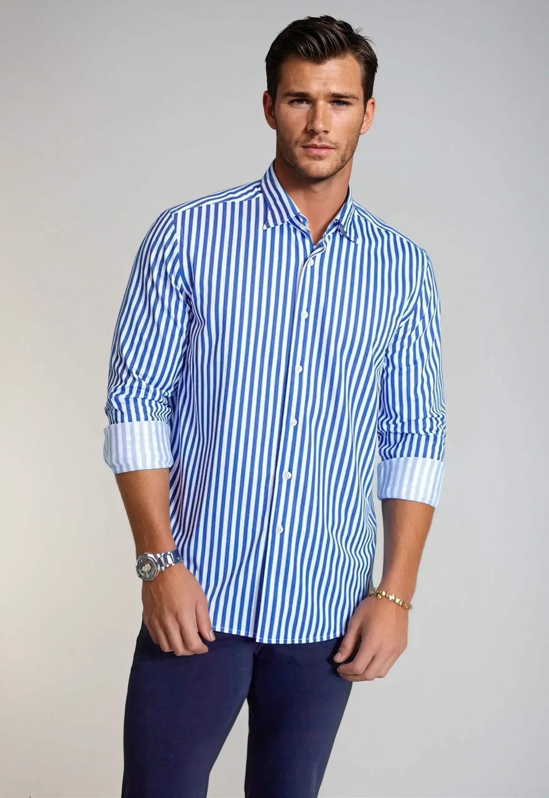 The Go Big Stripe Long Sleeve Tech Shirt - Royal Blue - Buki - Flyclothing LLC