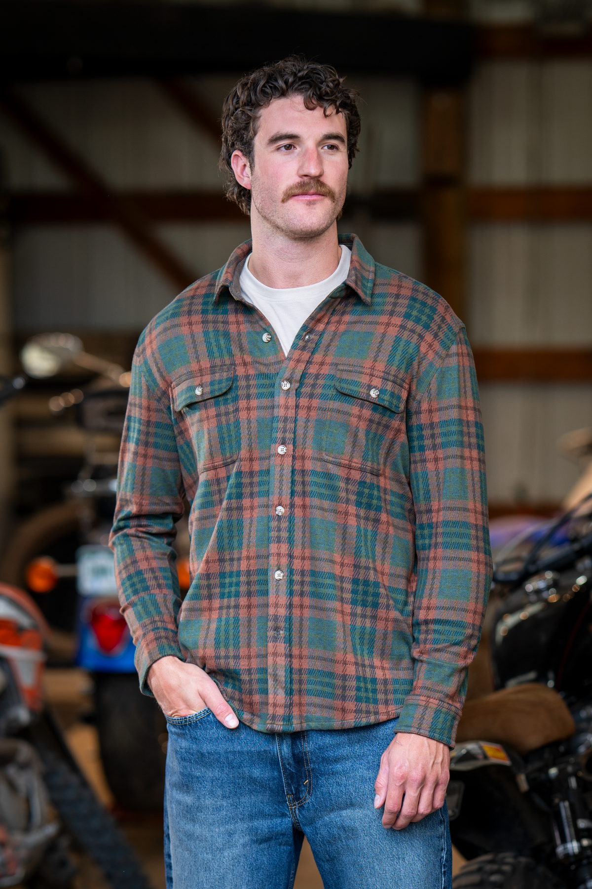 The Afterburn | Rust & Forest Heritage Plaid Chinchilla Soft™ Long Sleeve Stretch Button Up Shirt | Pre-Order | Ships early October 2026 - Shinesty - Flyclothing LLC