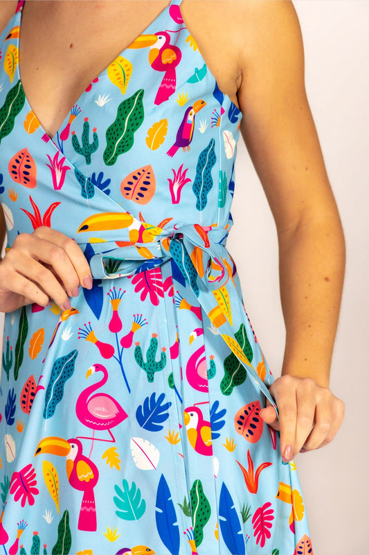 The Birds Of Paradise | Tropical Bird Strappy Dress - Shinesty