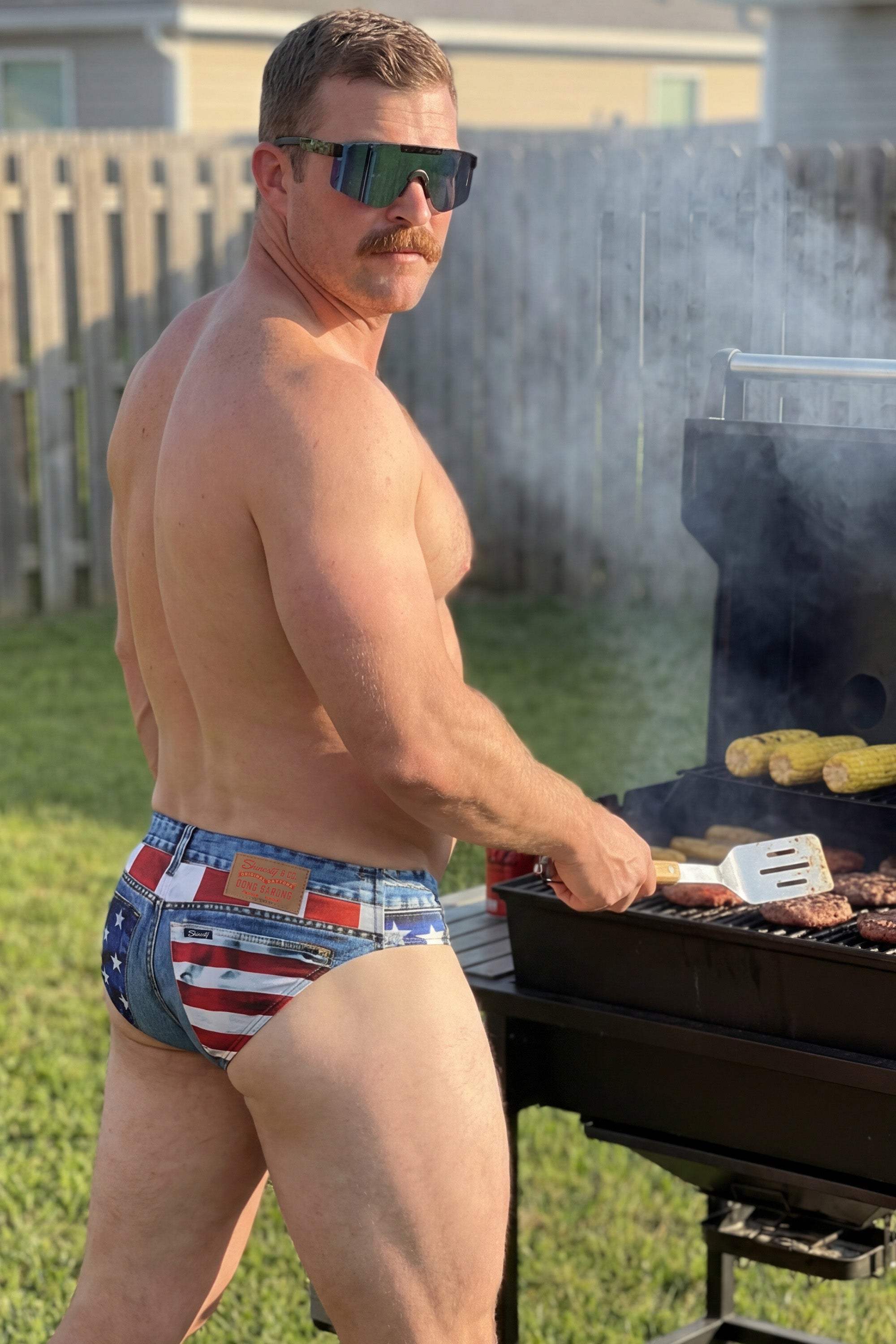 The Chattahoochee Daddy | USA Denim Print Ball Hammock® Pouch Swim Briefs - Shinesty - Flyclothing LLC