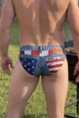 The Chattahoochee Daddy | USA Denim Print Ball Hammock® Pouch Swim Briefs - Shinesty - Flyclothing LLC