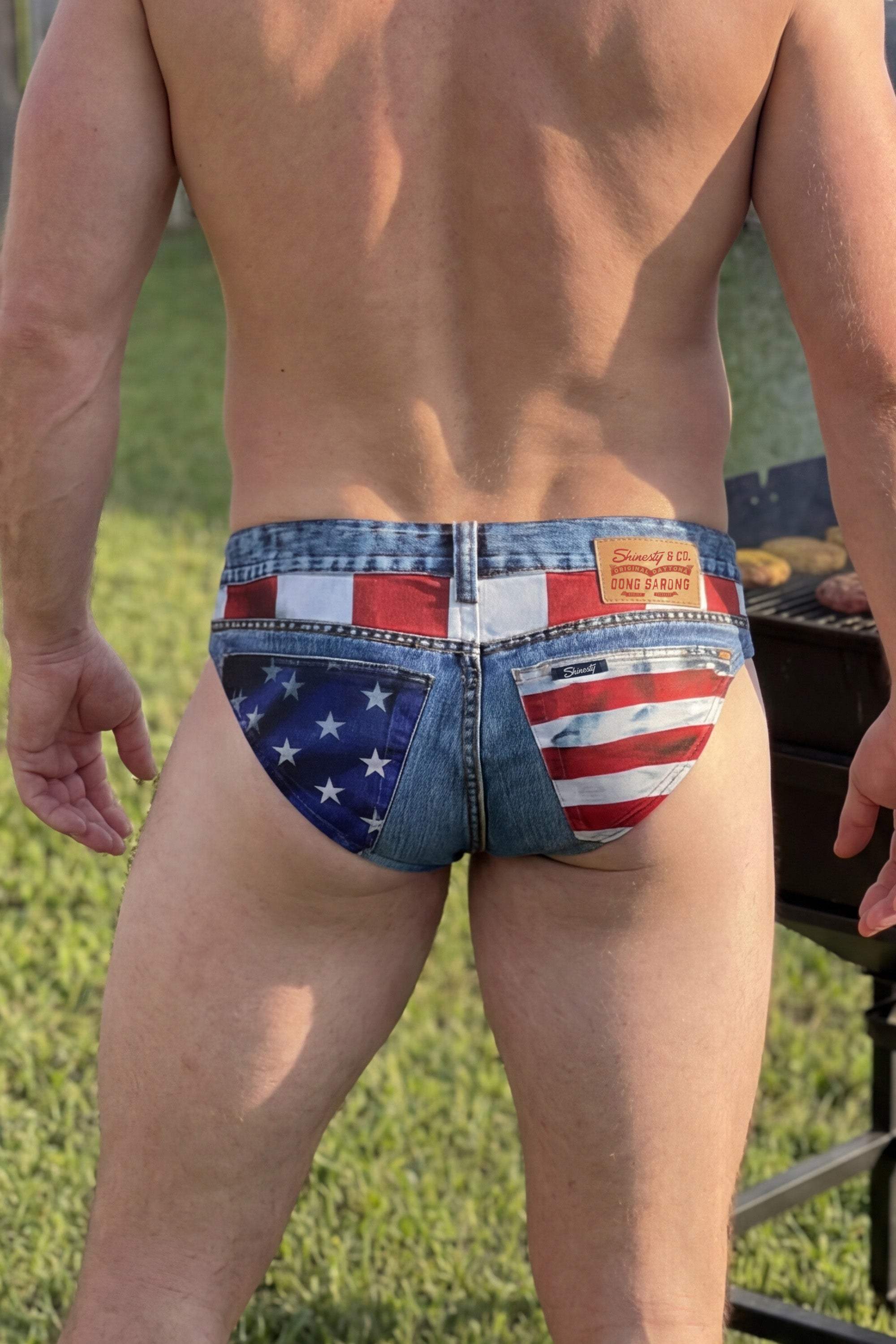 The Chattahoochee Daddy | USA Denim Print Ball Hammock® Pouch Swim Briefs - Shinesty - Flyclothing LLC