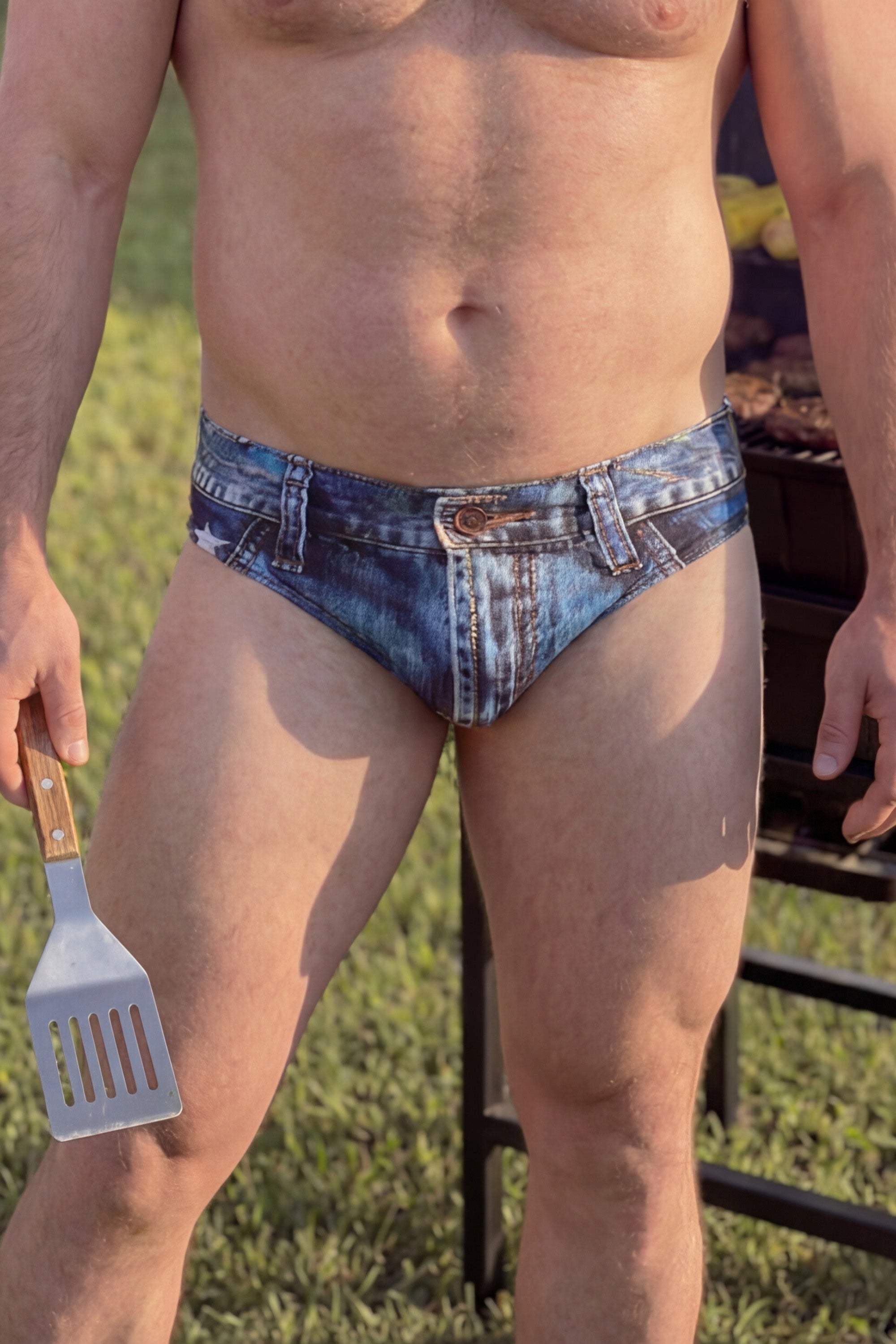 The Chattahoochee Daddy | USA Denim Print Ball Hammock® Pouch Swim Briefs - Shinesty - Flyclothing LLC