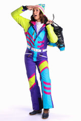 The Chute Your Shot | Neon Purple Retro Women's One Piece Ski Suit - Shinesty - Flyclothing LLC