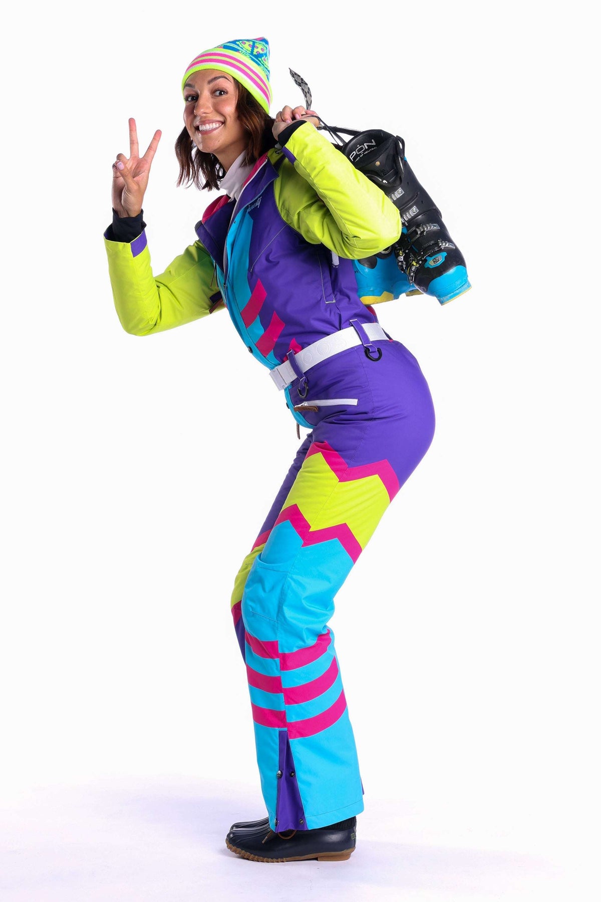The Chute Your Shot | Neon Purple Retro Women's One Piece Ski Suit - Shinesty - Flyclothing LLC