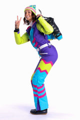 The Chute Your Shot | Neon Purple Retro Women's One Piece Ski Suit - Shinesty - Flyclothing LLC