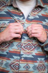 The High Desert | Blue and Orange Aztec Chinchilla Soft™ Long Sleeve Stretch Button Up Shirt - Shinesty - Flyclothing LLC