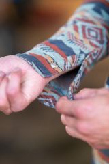 The High Desert | Blue and Orange Aztec Chinchilla Soft™ Long Sleeve Stretch Button Up Shirt - Shinesty - Flyclothing LLC