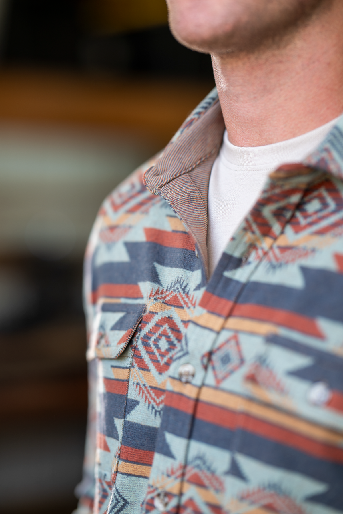 The High Desert | Blue and Orange Aztec Chinchilla Soft™ Long Sleeve Stretch Button Up Shirt - Shinesty - Flyclothing LLC