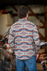The High Desert | Blue and Orange Aztec Chinchilla Soft™ Long Sleeve Stretch Button Up Shirt - Shinesty - Flyclothing LLC