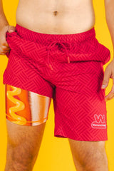 The Hot Dogs Or Legs | Wienerschnitzel x Shinesty Ball Hammock® Pouch 8" Swim Trunks - Shinesty - Flyclothing LLC