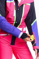The Gnar Shredder | Coral And Black RetroWomen's One Piece Ski Suit - Shinesty