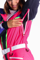 The Gnar Shredder | Coral And Black RetroWomen's One Piece Ski Suit - Shinesty
