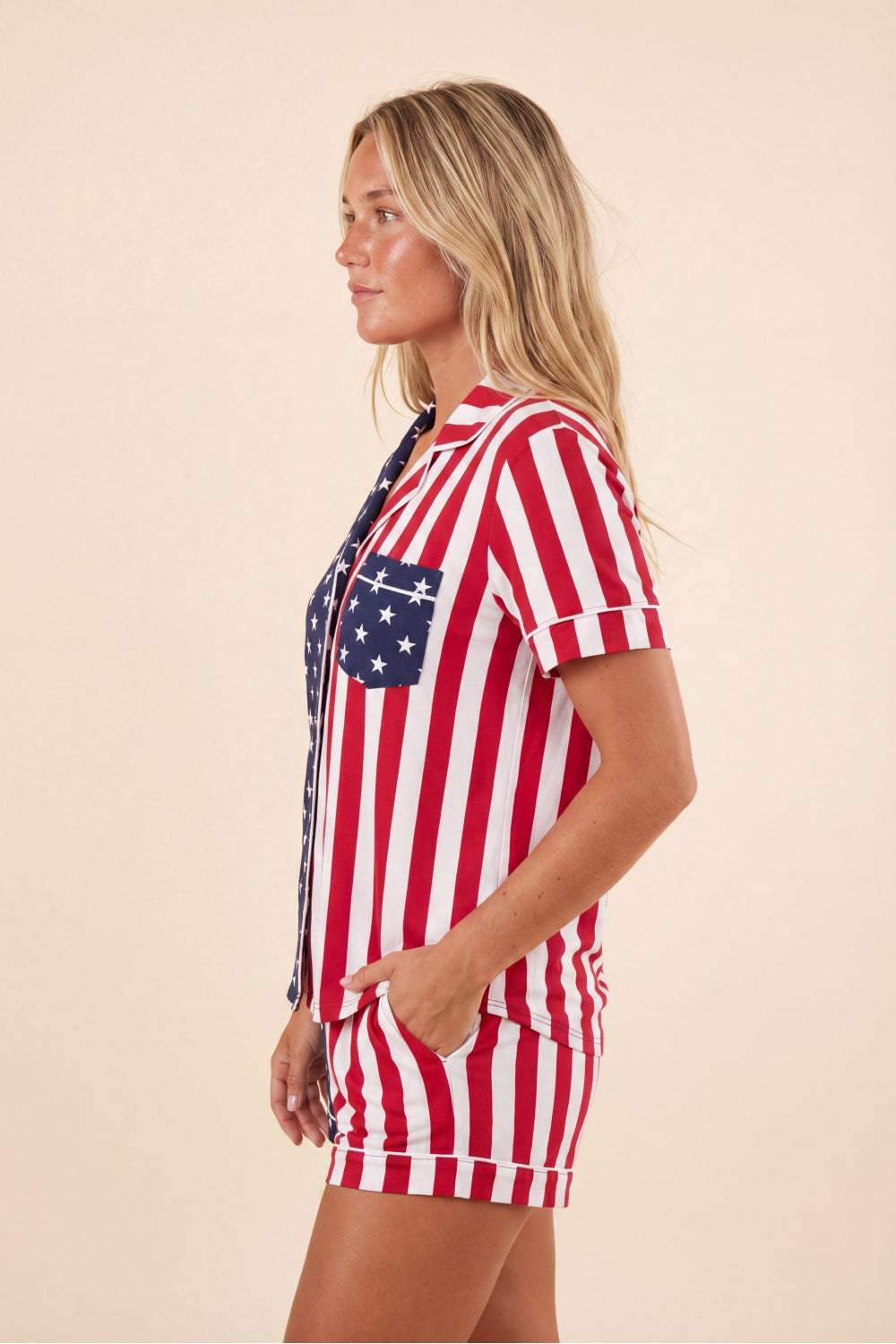 The Reagans | American Flag Button Down Short Pajama Set - Shinesty - Flyclothing LLC
