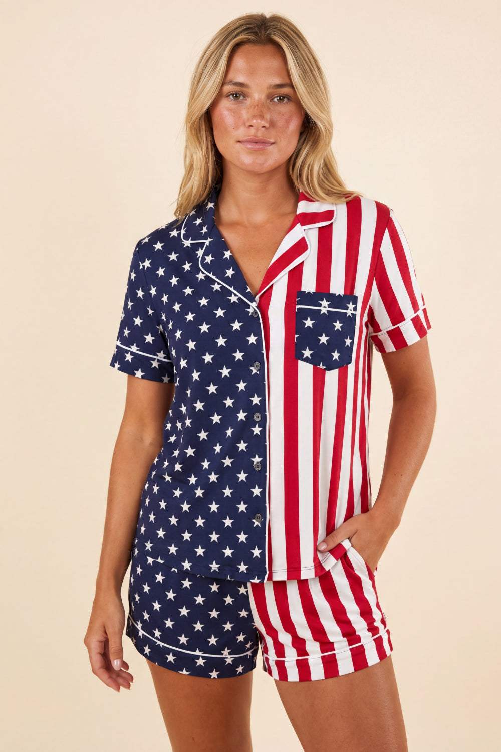 The Reagans | American Flag Button Down Short Pajama Set - Shinesty - Flyclothing LLC