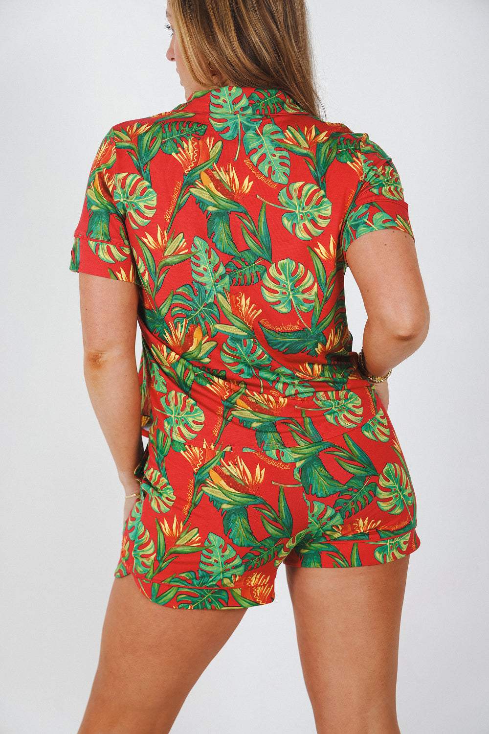 The Wiener In Paradise | Shinesty X Wienerschnitzel Tropical Button Down Short Pajama Set - Shinesty - Flyclothing LLC