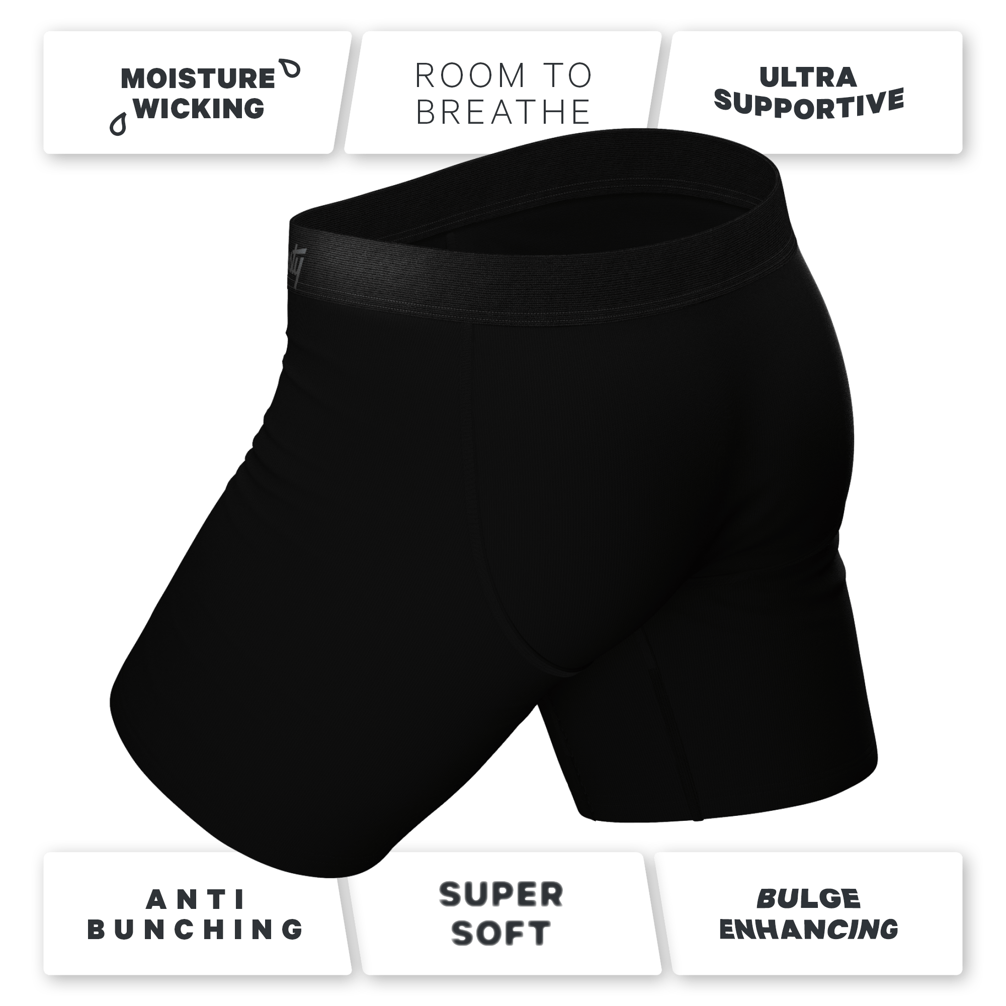 The Threat Level Midnight | Long Leg Black Ball Hammock® Pouch Underwear With Fly 7 Pack - Shinesty