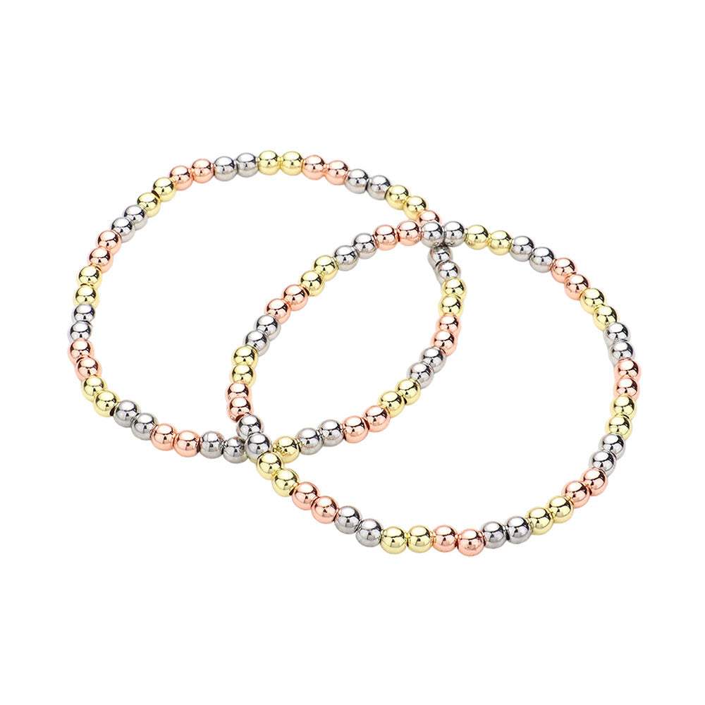 2PCS - Stainless Steel Ball Stretch Multi Layered Bracelets - Madeline Love - Flyclothing LLC